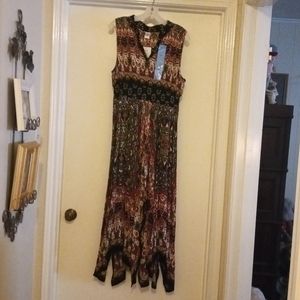Sleeveless Midi Dress, Black and Multi, Size L
